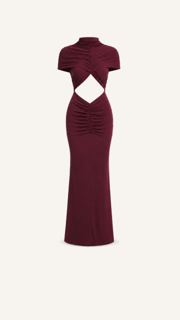 Ruched High-Neck Cutout Maxi Dress