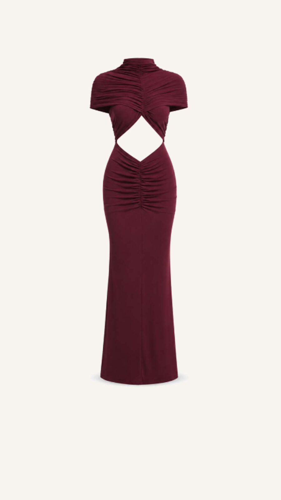 Ruched High-Neck Cutout Maxi Dress