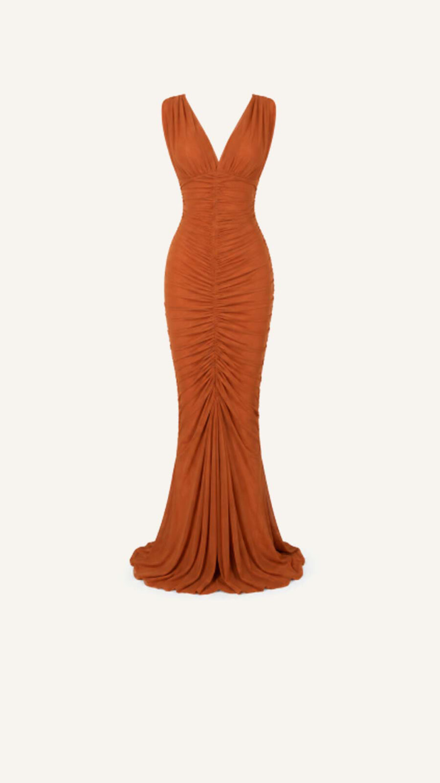 Ruched V-Neck Mermaid Maxi Dress