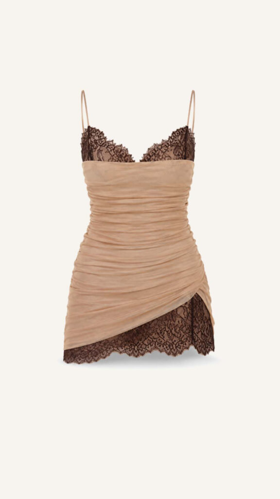 Ruched Lace-Trim Mini Dress