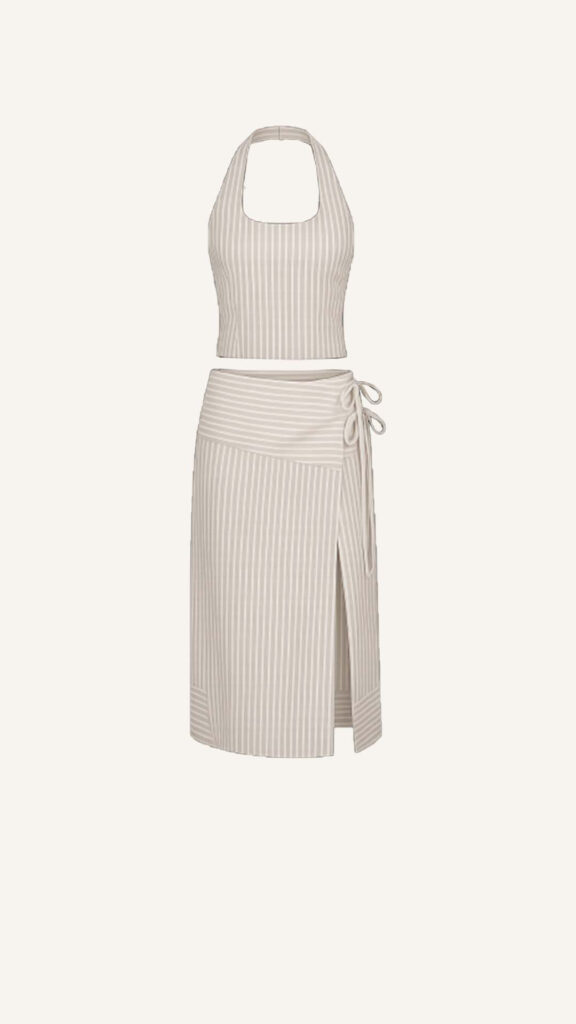 Pinstripe Halter Top and Midi Skirt Set