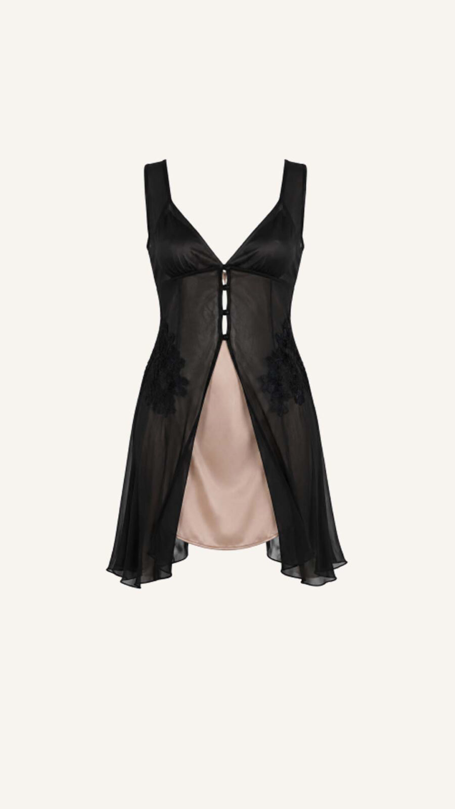 Sheer-Panel Button Mini Dress