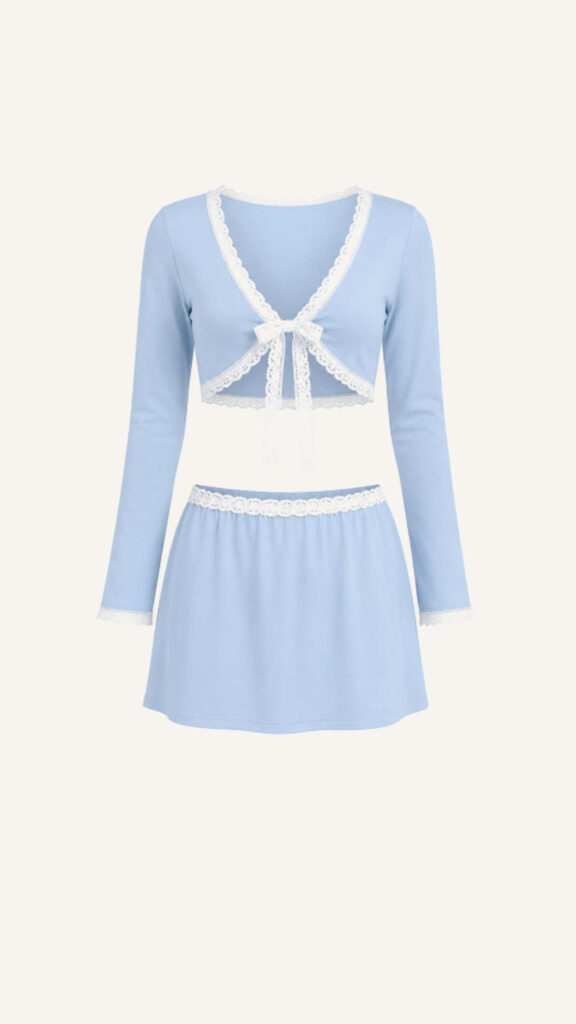 Lace-Trim Cardigan and Mini Skirt Set