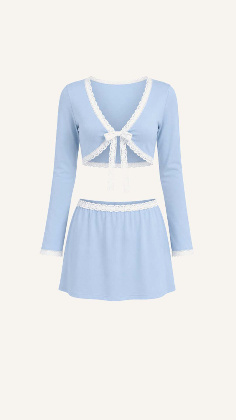 Lace-Trim Cardigan and Mini Skirt Set