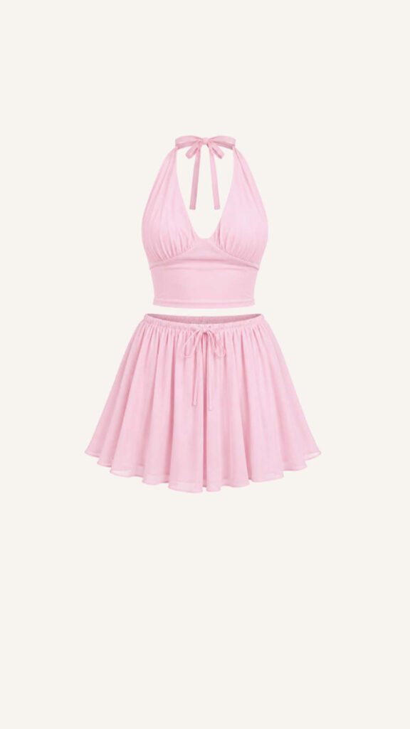 Halter Crop Top and Skater Skirt Set