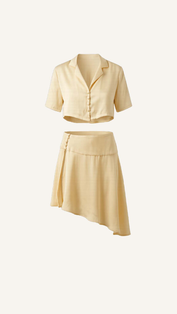 Satin Cropped Blouse and Asymmetric Skirt Set
