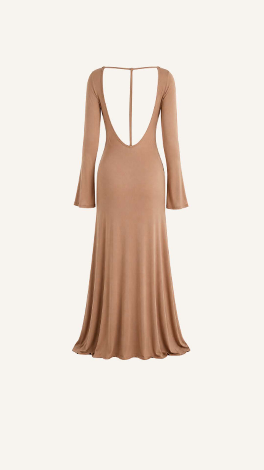 Deep Scoop-Back Long-Sleeve Maxi Dress