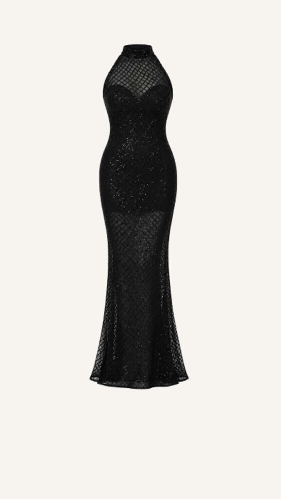 Lace High-Neck Maxi Dress with Underdress