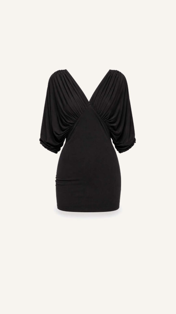 Draped Puff-Sleeve Mini Dress