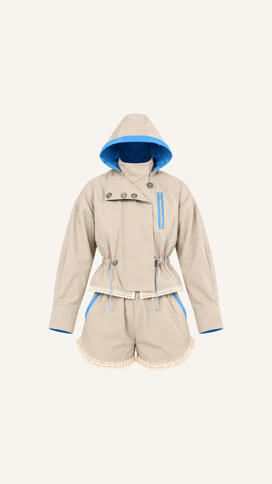 Contrast-Trim Hooded Jacket