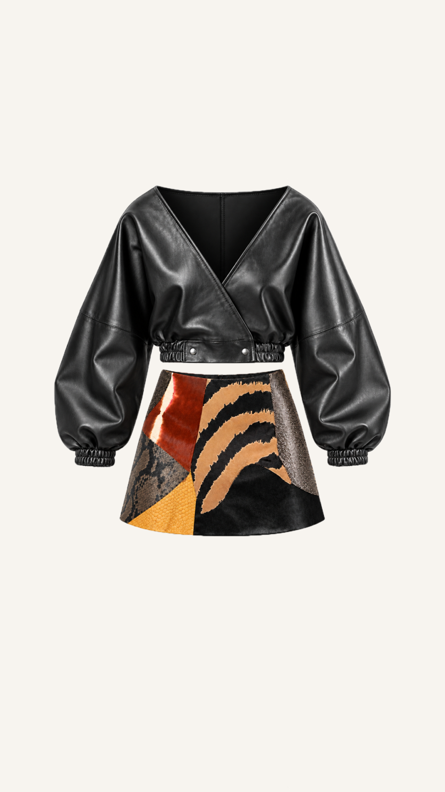 Croc-Embossed Leather Jacket and Mini Skirt Set