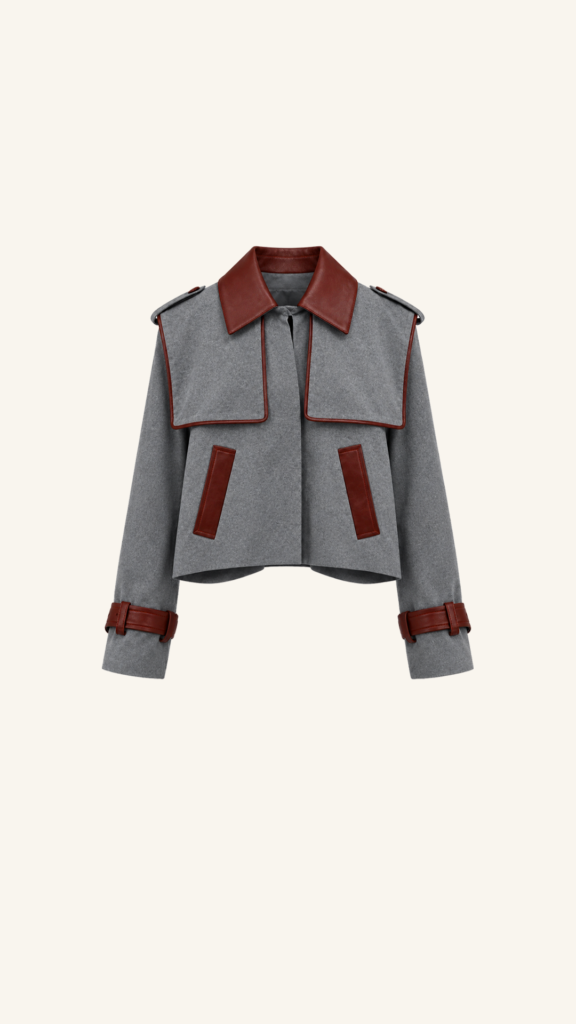 Leather-Trim Wool Jacket