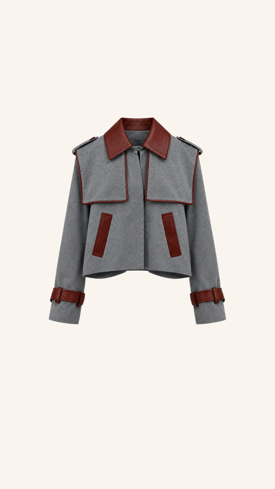 Leather-Trim Wool Jacket