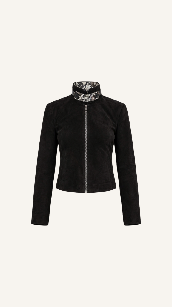 Embellished-Collar Leather Jacket