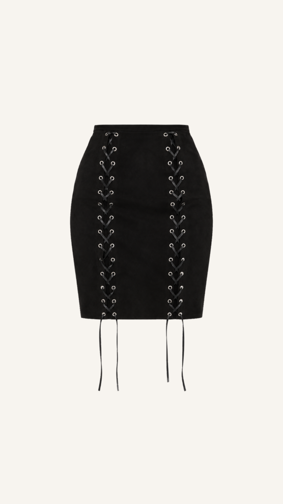 Lace-Up Leather Mini Skirt