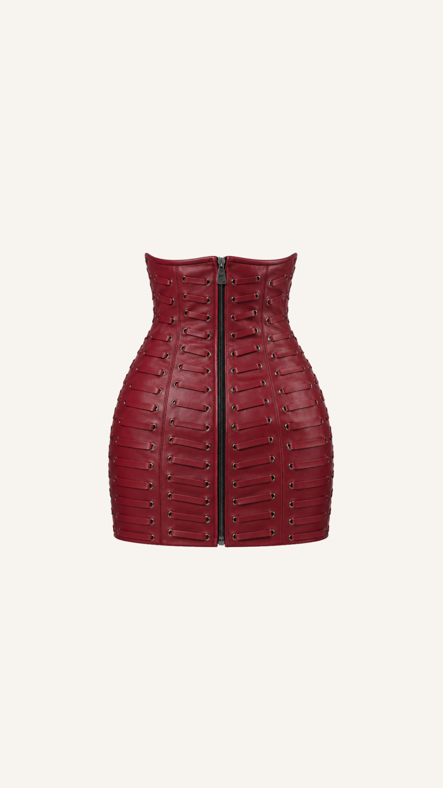 Corset-Waist Leather Mini Skirt