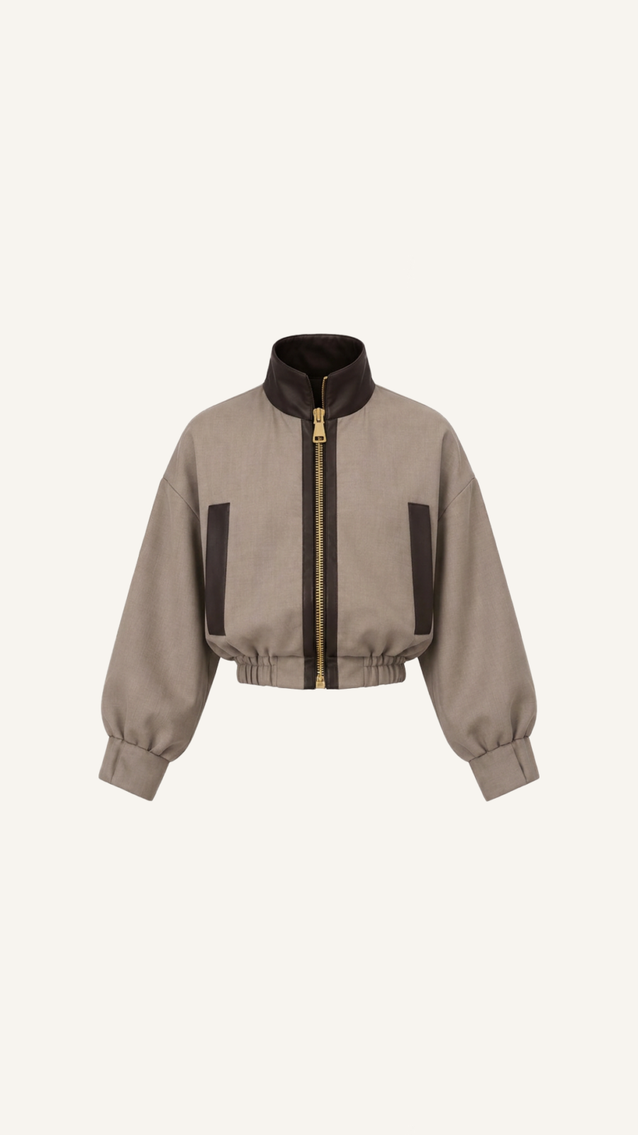 Leather-Trim Cropped Wool Jacket