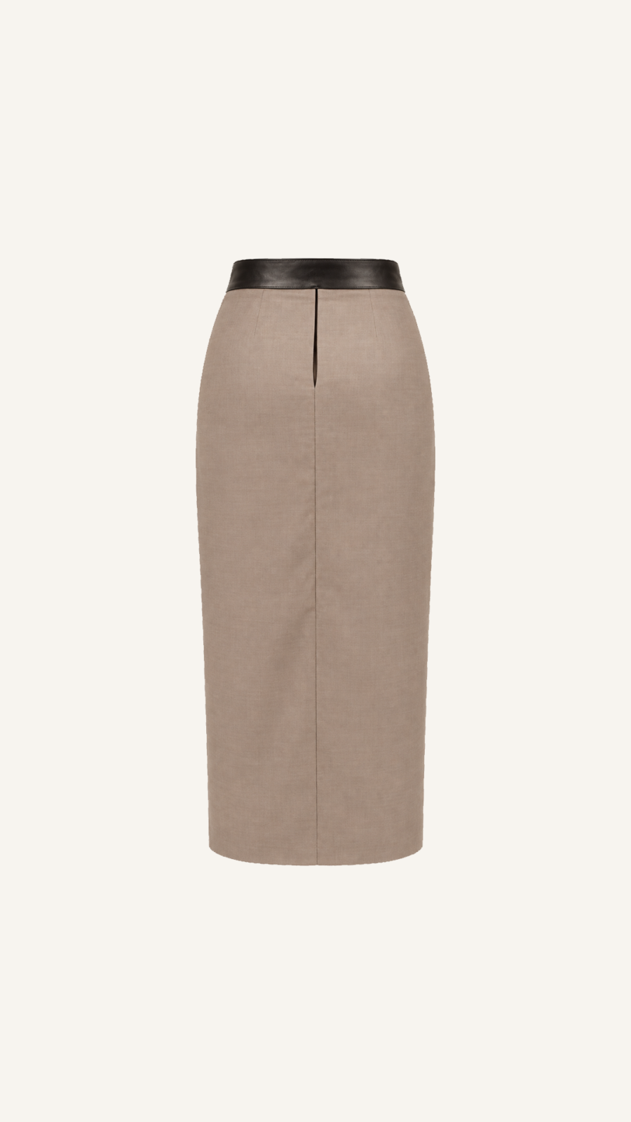 Leather-Waist Wool Pencil Skirt