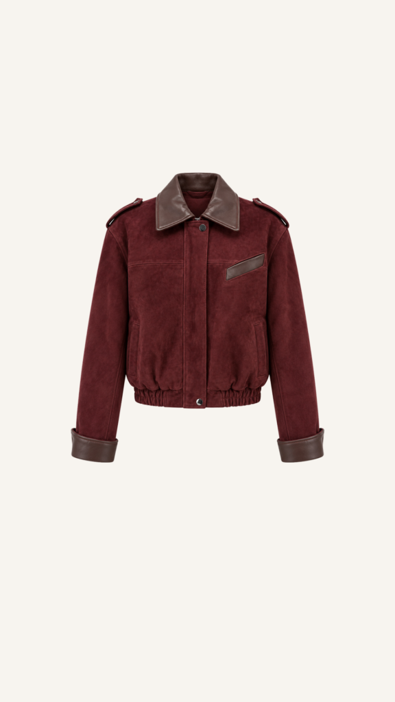 Contrast-Collar Leather Jacket